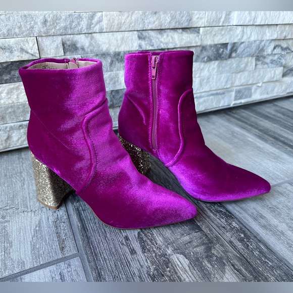 Betsey Johnson Kacey Pink Magenta  Velvet Gold Glitter Chunky Block Heel  Sz 7.5 - Picture 9 of 14